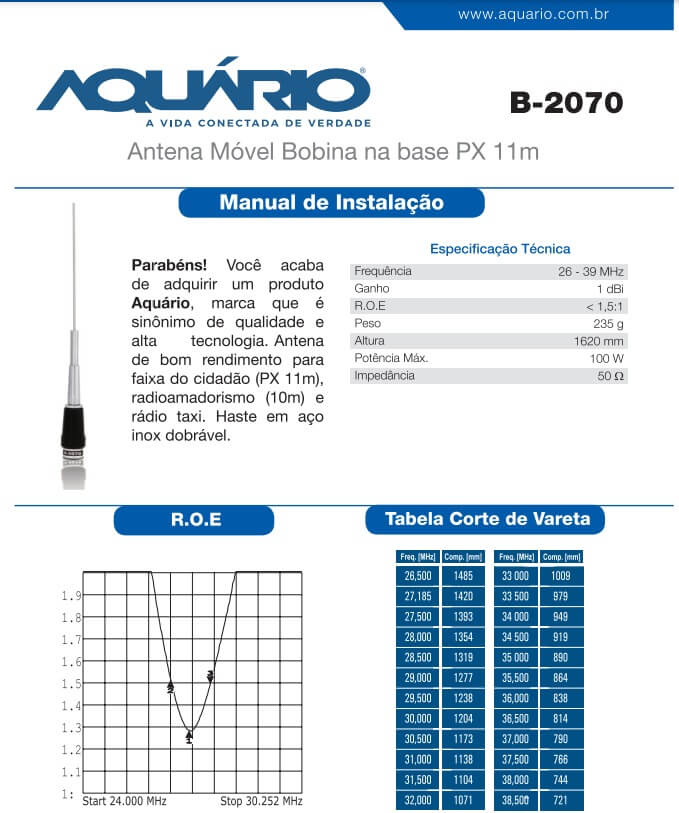 Antena Aquario B-2000 Manual PDF